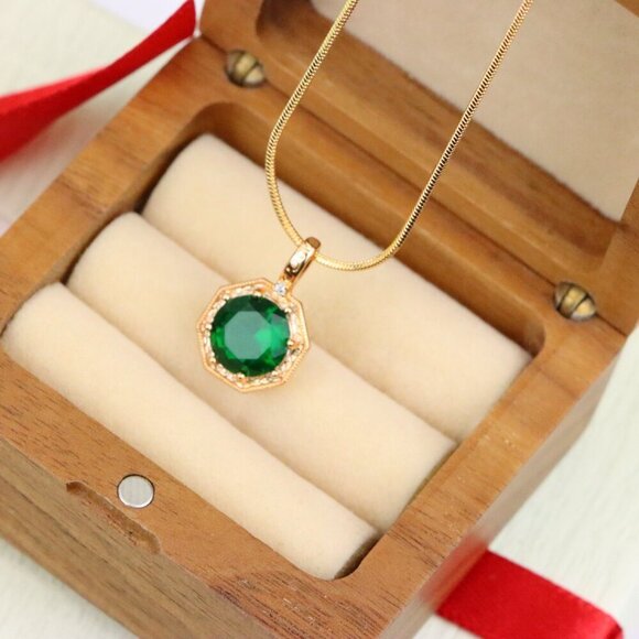 "Elegant Green Gem Pendant in Rose Gold Octagon Frame, XPPT1388 - Picture 10 of 13